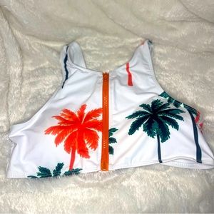NWOT White Palm Zip Up Bikini Top